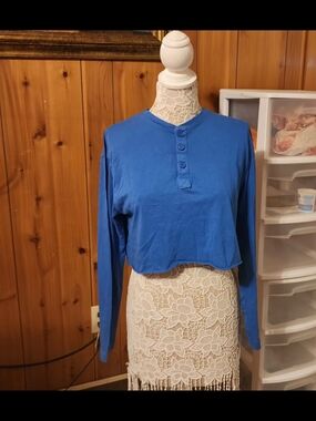 Jockey Royal Blue 100% Cotton Cropped Blue Cropped Long-Sleeve Top